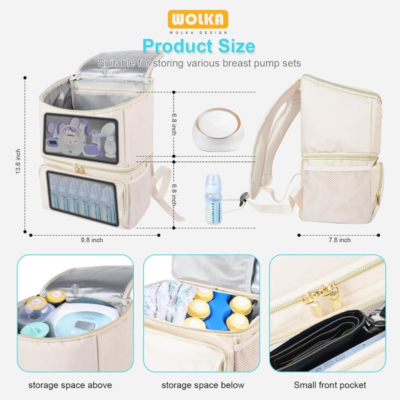 Wolka Breast Pump Bag with Dual Insulated Compartments & Removable Divider,Breast Milk Cooler Travel Bacpak with 50 cans Capacity,Fit Most Breast Pumps Like Medela, Spectra S1,S2, Evenflo - Image 2